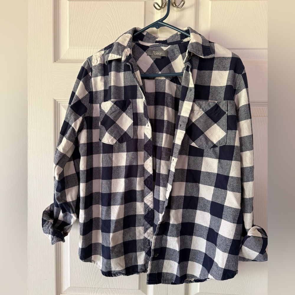 Natural Reflections Black and White Plaid Button-Down Shirt